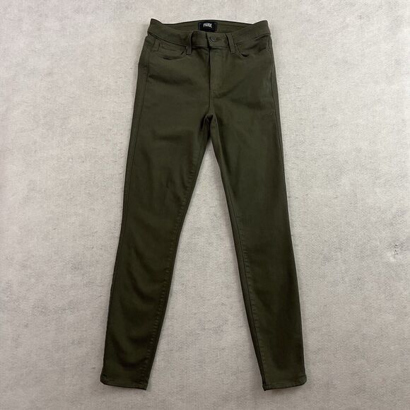 PAIGE Hoxton Ankle Pants Size 27 Green Chive Luxe Coating Slim Fit Stretch - Picture 3 of 14